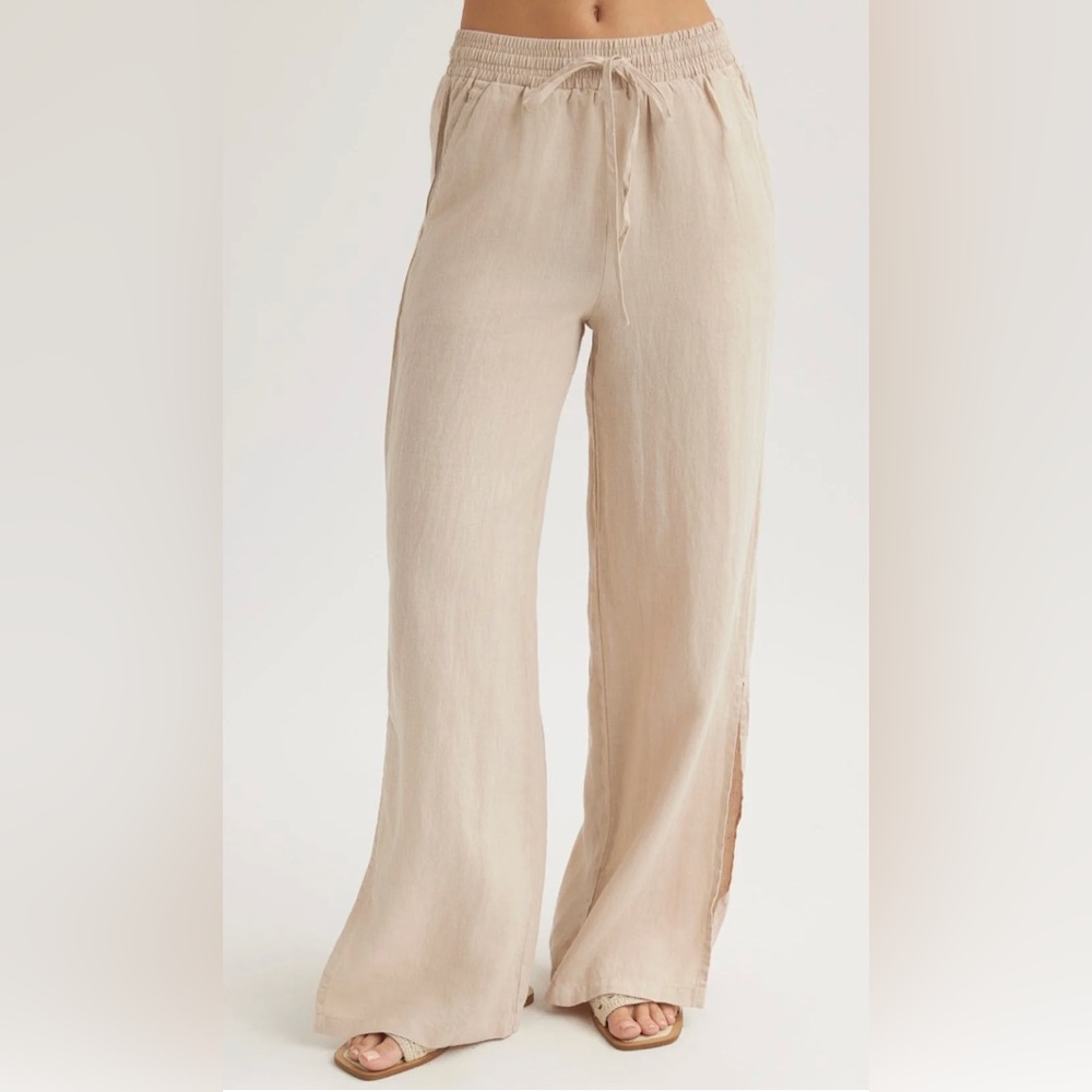 Bella Dahl Linen Tan Drawstring Pants w/ Pockets Size Medium